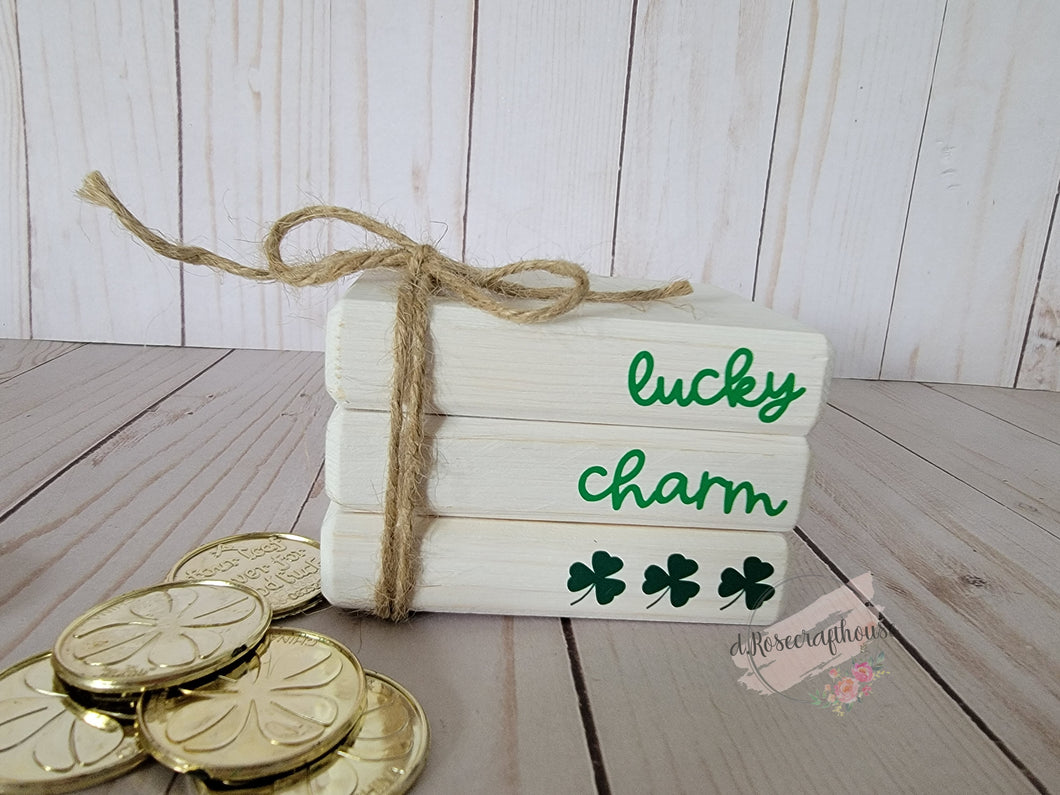 Wooden Mini Book Stack: Lucky Charm