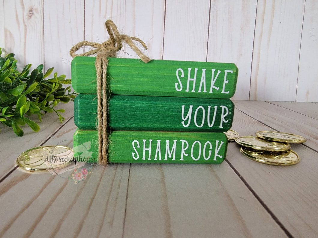 Wooden Mini Book Stack, Shake Your Shamrock