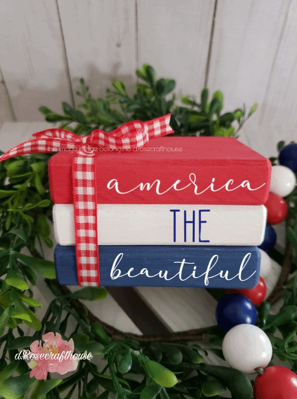 Wooden Book Mini Book Stack, America the Beautiful