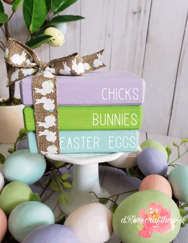 Wooden Mini Book Stack: Chicks, Bunnies, Easter Eggs