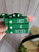 Load image into Gallery viewer, Wooden  Mini Book Stack, Lucky &amp; Blessed
