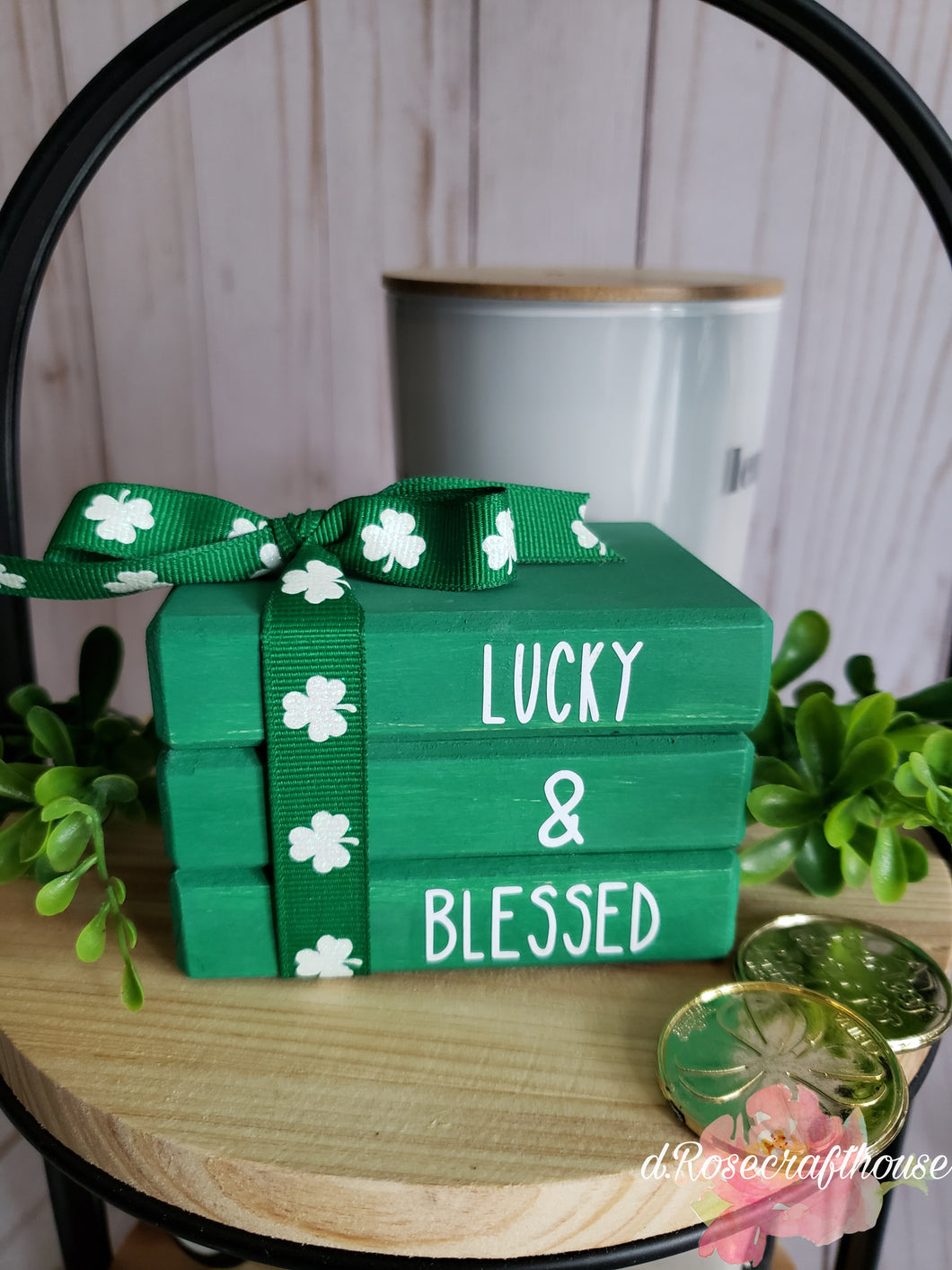 Wooden  Mini Book Stack, Lucky & Blessed