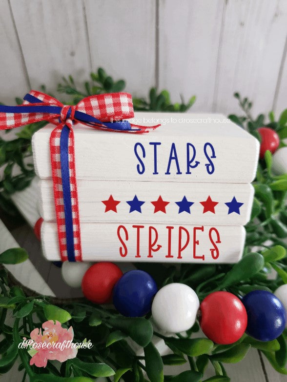 Wooden Mini Book Stack, Stars and Stripes