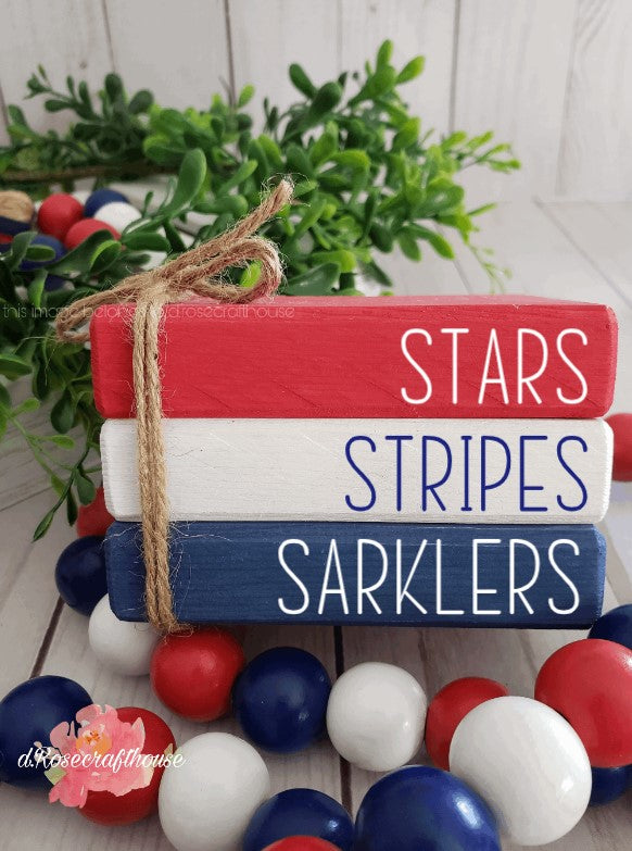 Wooden Mini Book Stack, Stars, Stripes &  Sparklers