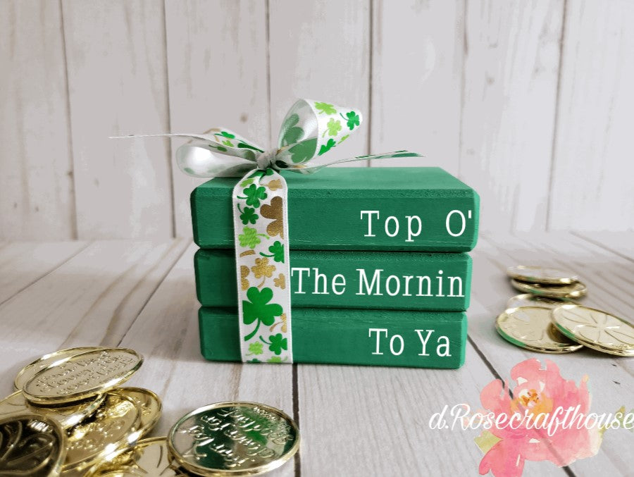 Wooden Mini Book Stack, Top O' The Mornin To Ya